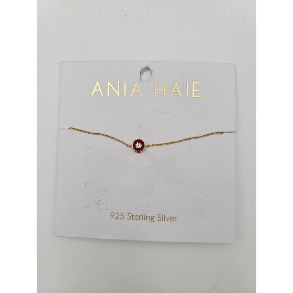 Ania Haie Bracelet Gold Plated Sterling Silver Dark Pink Enamel Disc AG‎ 925